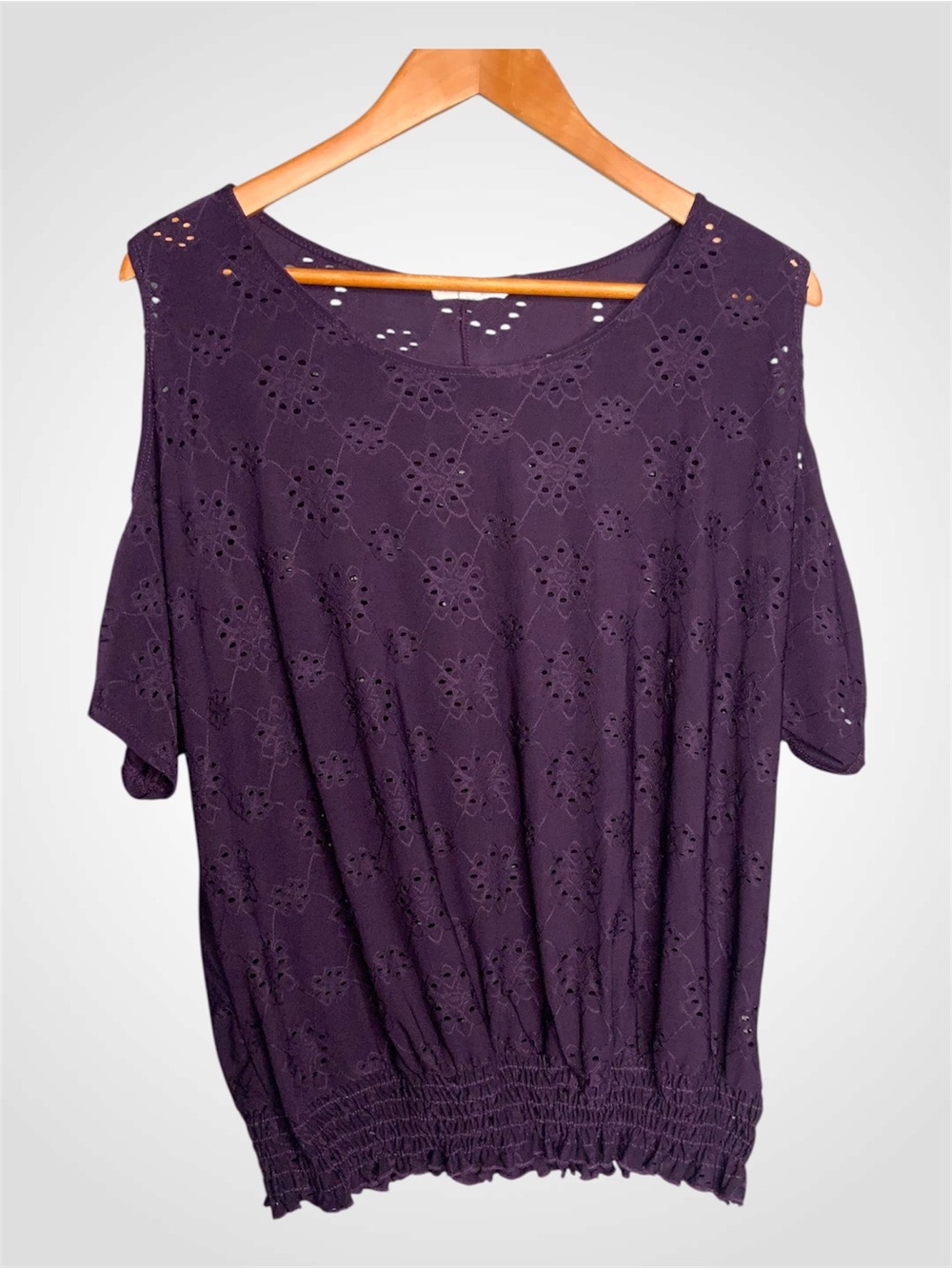 PerSeption Concept Purple Eyelet Cold-Shoulder Top XL